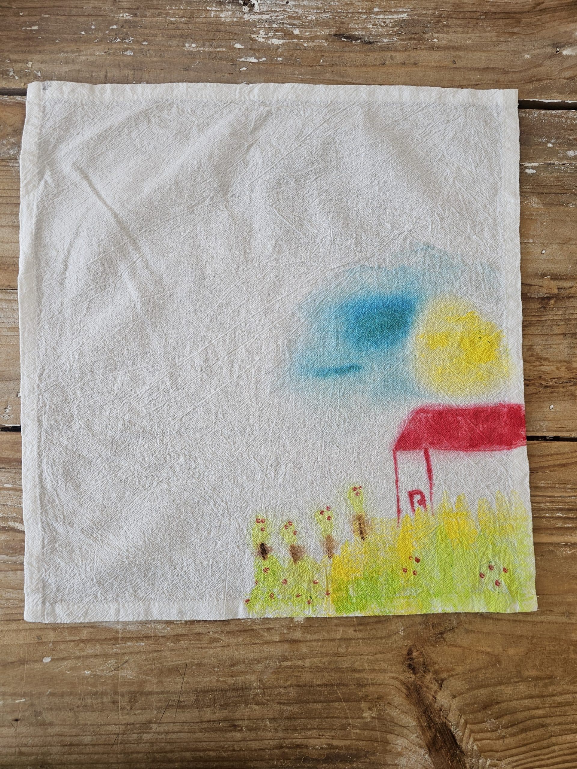 Set de 2 Servilletas de Algodón 100% Pintadas a Mano – Casa Pueblo (40x40 cm) · 04