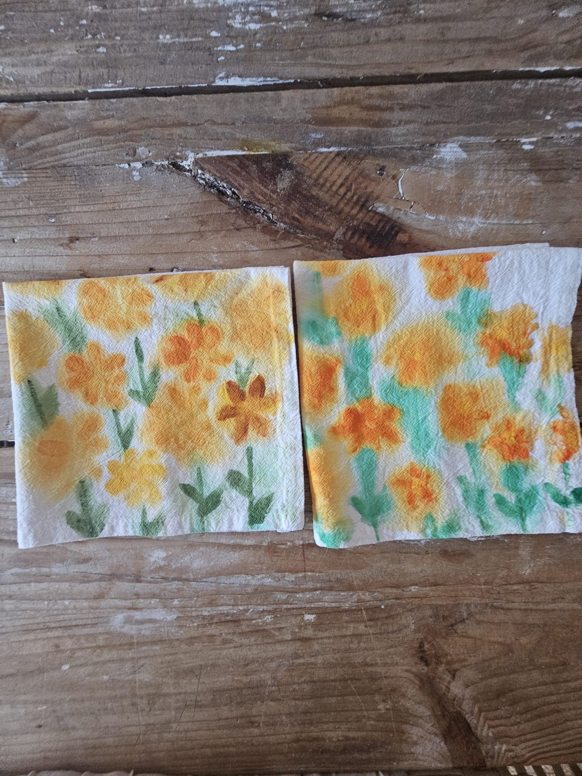 Set de 2 Servilletas de Algodón 100% Pintadas a Mano – Diseño Primavera mostaza(40x40 cm)