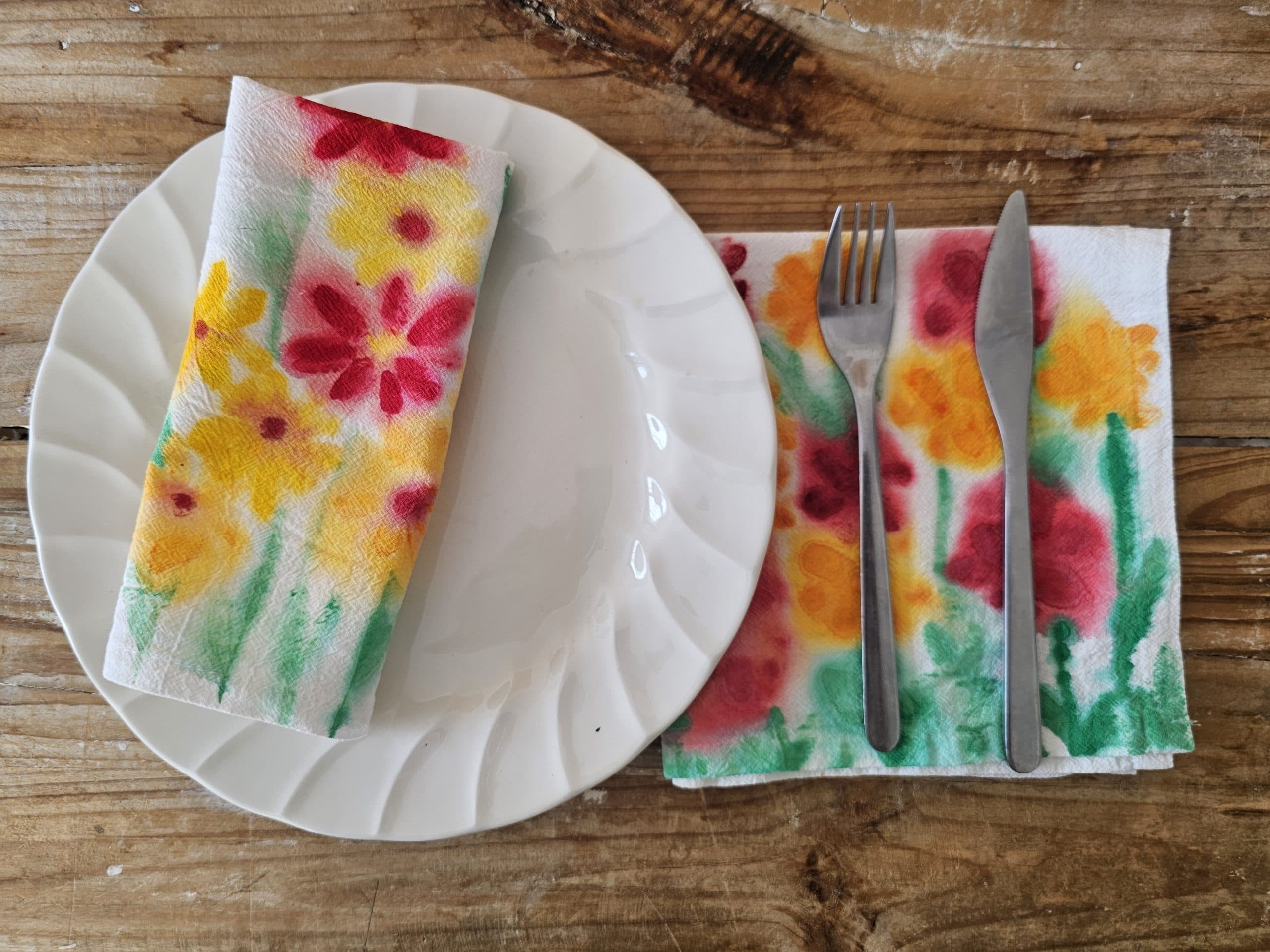 Set de 2 Servilletas de Algodón 100% Pintadas a Mano – Otoño de luz (40x40 cm)